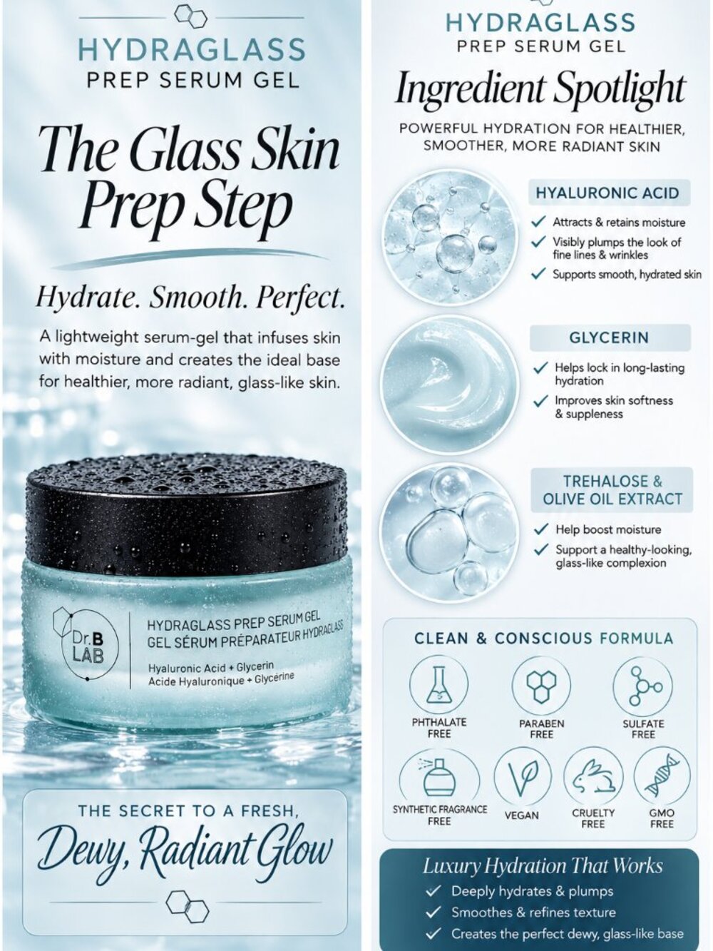 Dr. Brandt Dr. B Lab Hydraglass Prep Serum Gel Hyaluronic Acid 1 oz NIB - Picture 5 of 6